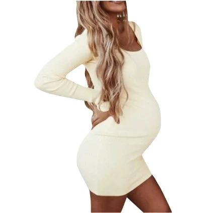 Maternity Winter Dress Long Sleeve O-Neck Soft High Elastic