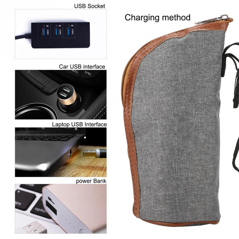 Portable Baby Bottle Warmer USB Heating Bag Travel Feeding Bottle