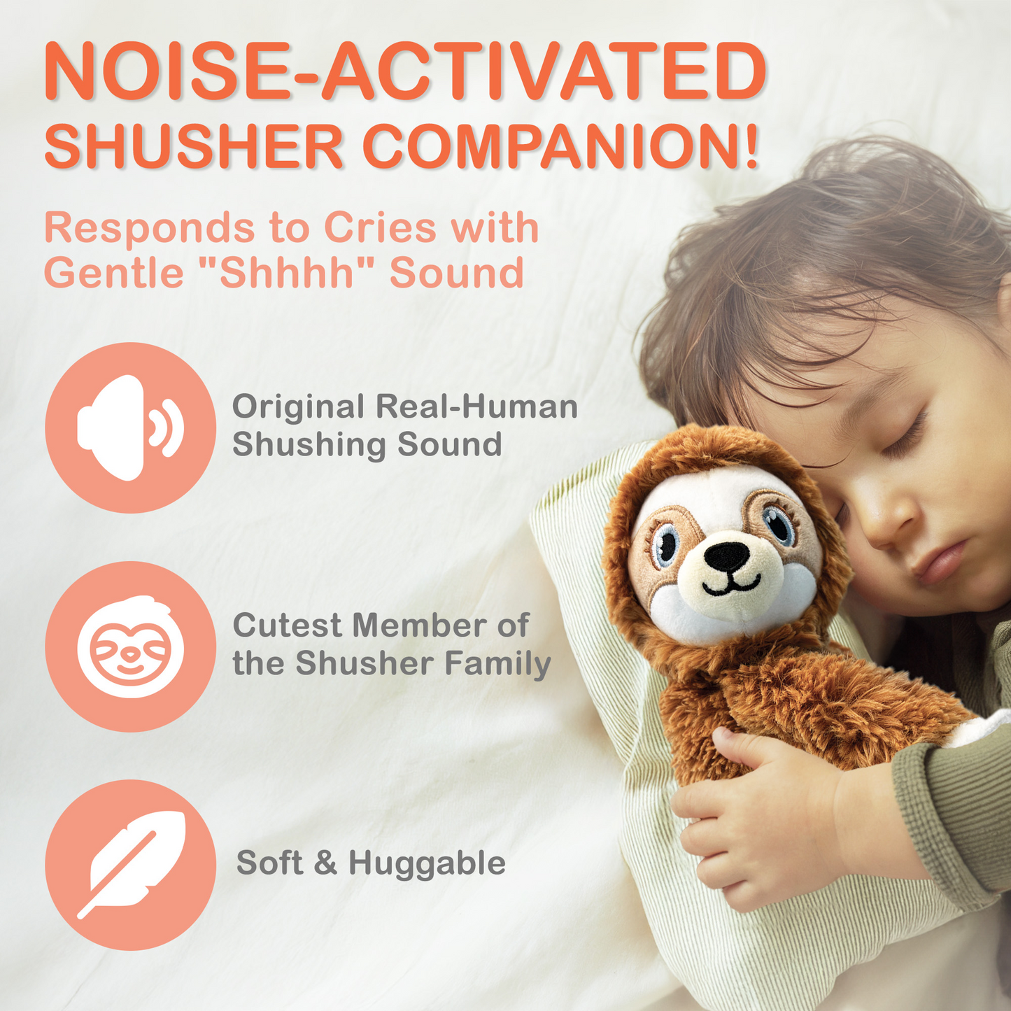 Baby Shusher Sloth Plush Sound Machine Soothing Toy for Babies