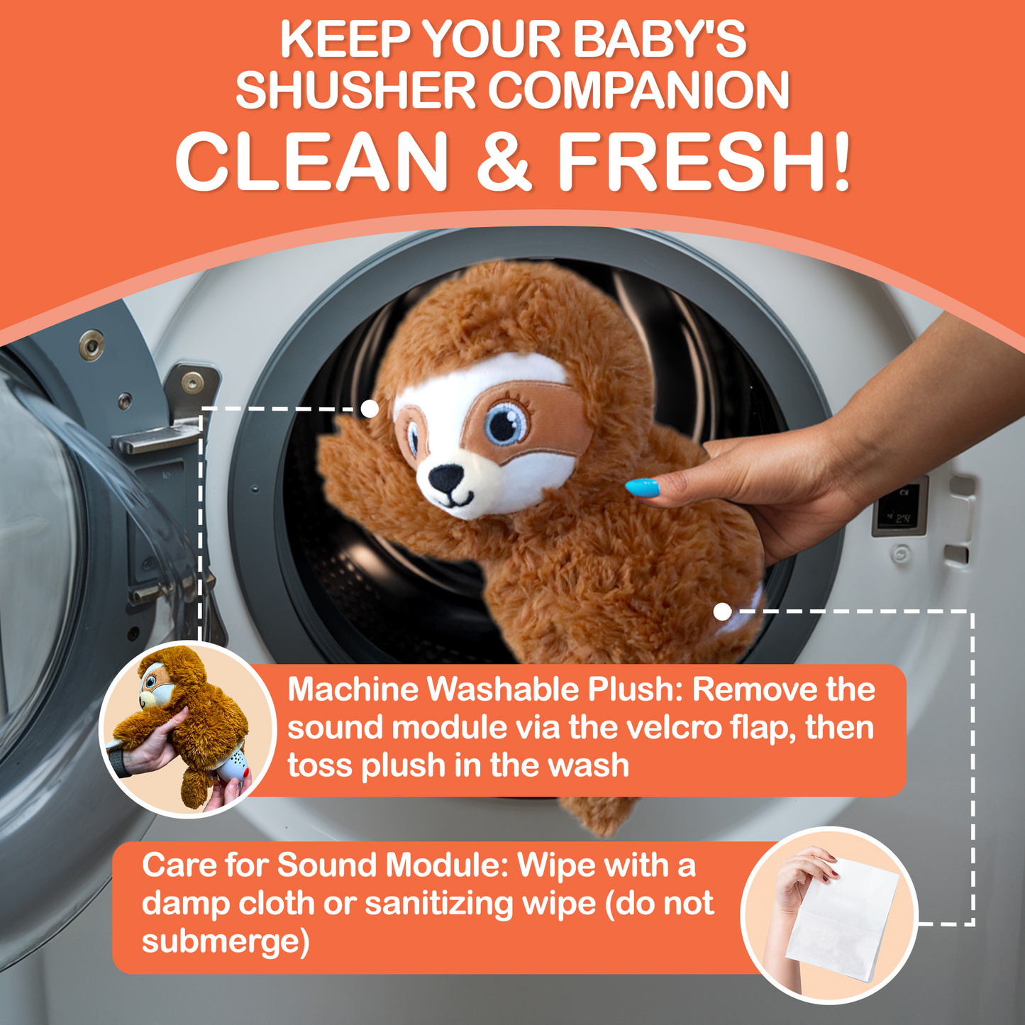 Baby Shusher Sloth Plush Sound Machine Soothing Toy for Babies