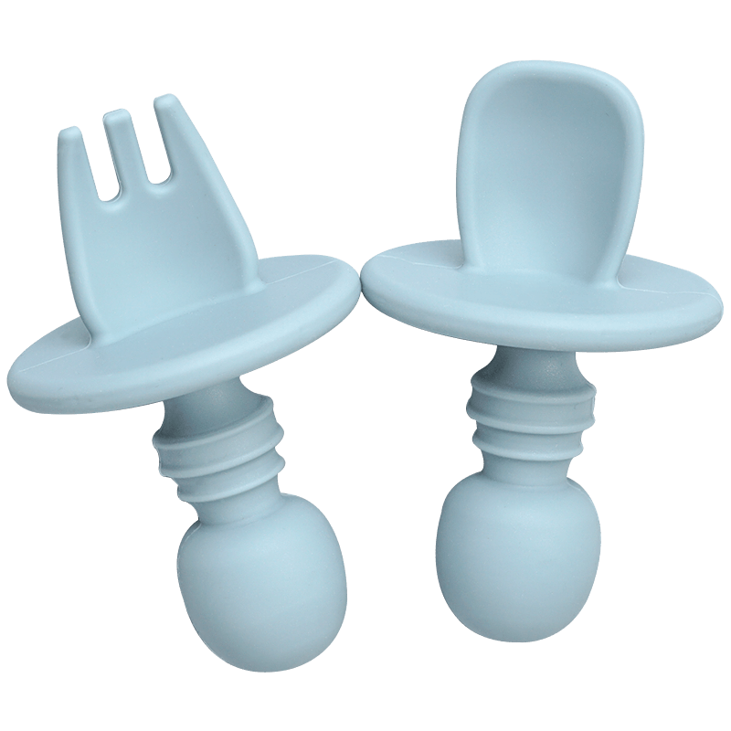 Big Baby Feeding Spoon and Fork Set Soft Silicone Flatware