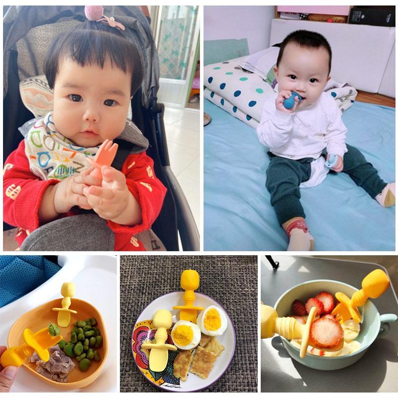 Big Baby Feeding Spoon and Fork Set Soft Silicone Flatware