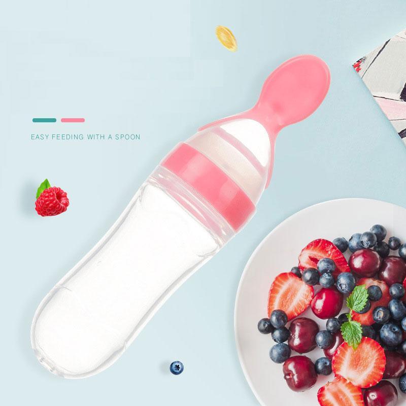Baby Feeding Bottle with Squeeze Spoon Training Feeder for Infants