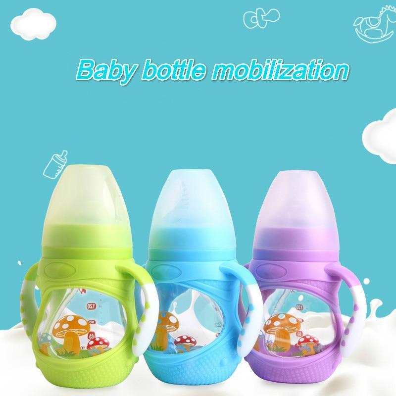 Infant Silicone Glass Feeding Bottle Baby Drink Water Feeding Bottle