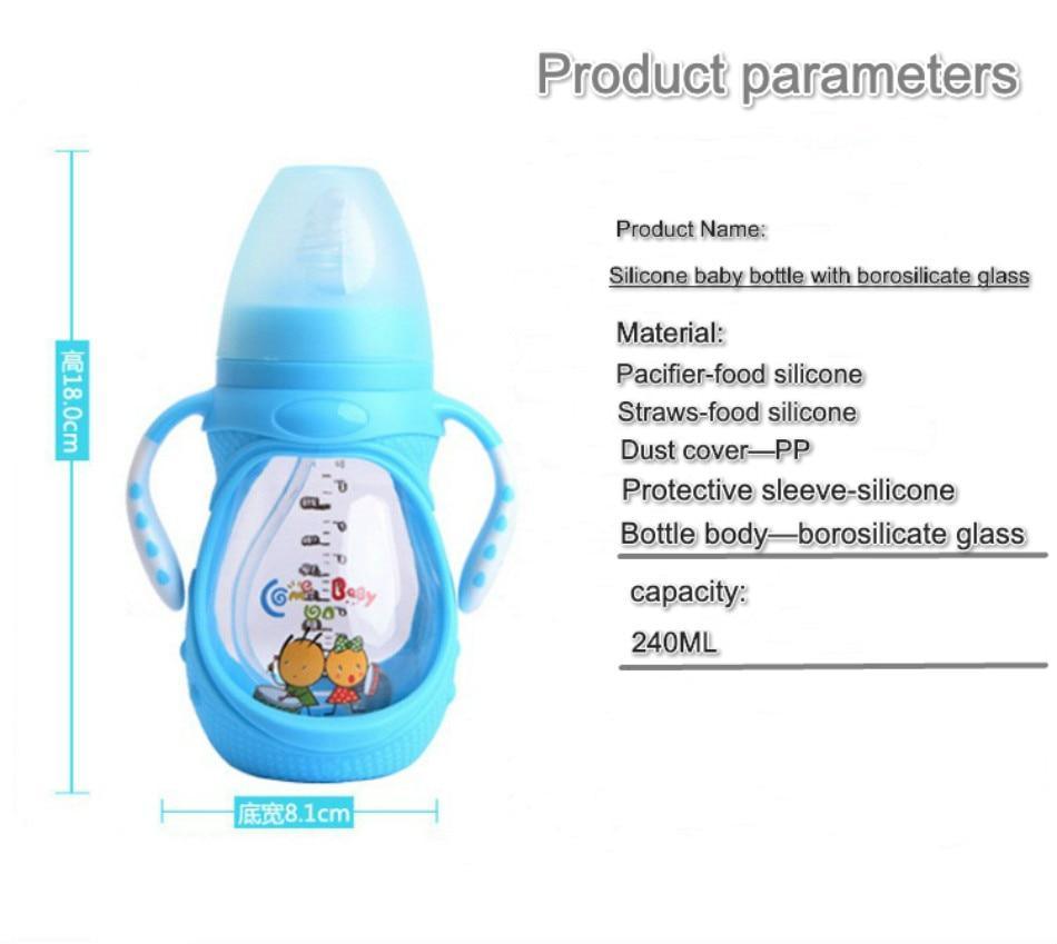 Infant Silicone Glass Feeding Bottle Baby Drink Water Feeding Bottle
