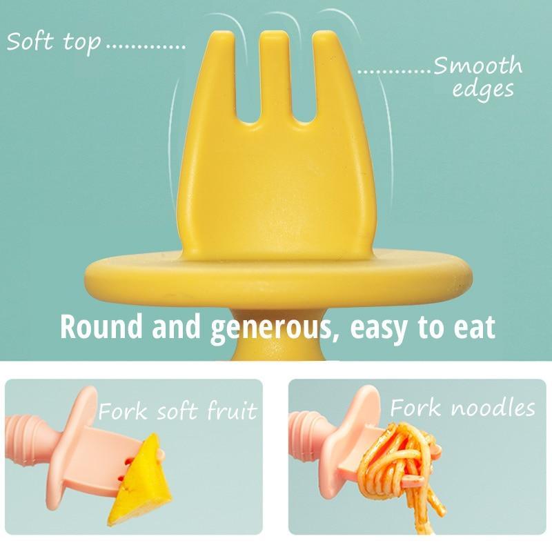 Big Baby Feeding Spoon and Fork Set Soft Silicone Flatware