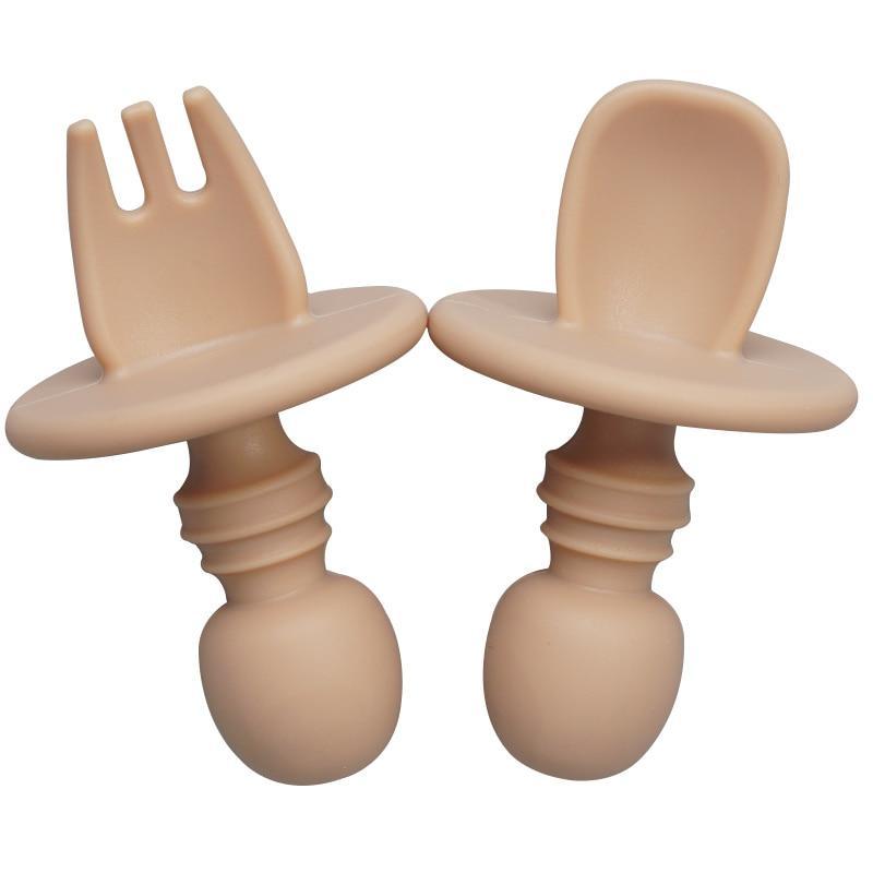 Big Baby Feeding Spoon and Fork Set Soft Silicone Flatware