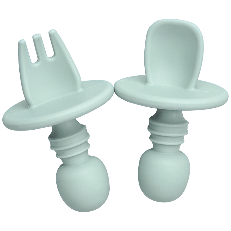 Big Baby Feeding Spoon and Fork Set Soft Silicone Flatware