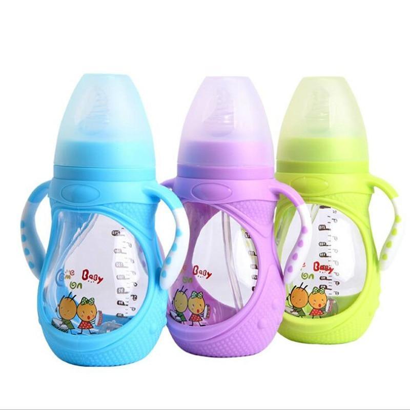 Infant Silicone Glass Feeding Bottle Baby Drink Water Feeding Bottle