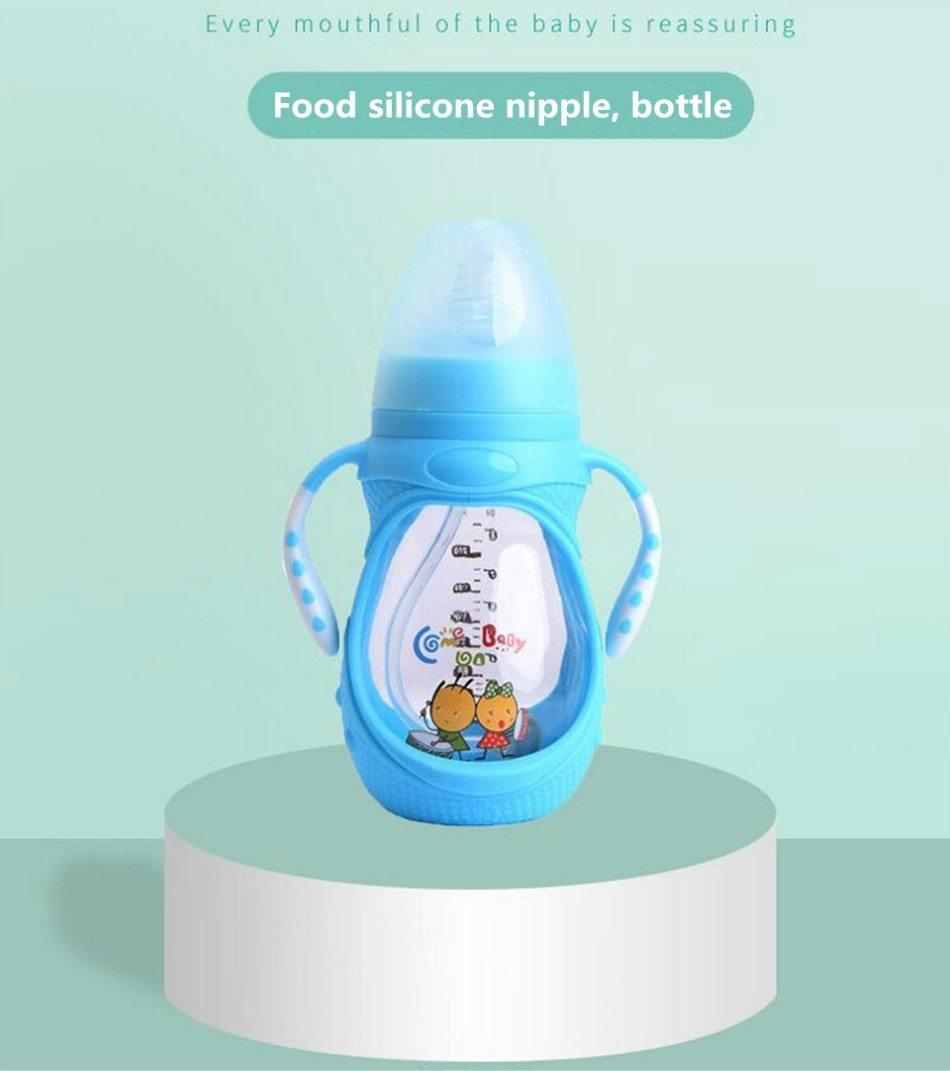 Infant Silicone Glass Feeding Bottle Baby Drink Water Feeding Bottle