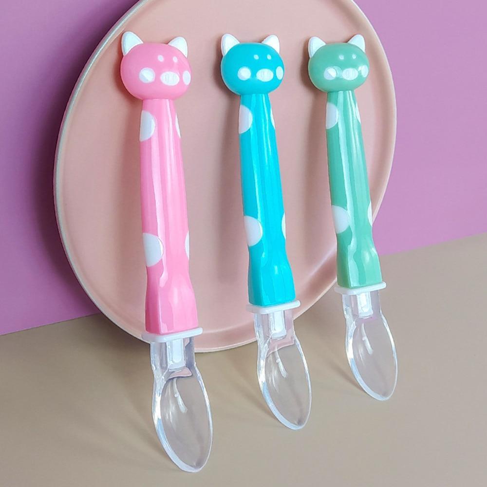 Baby Soft Silicone Spoon Candy Color Temperature Sensing Feeding Tool
