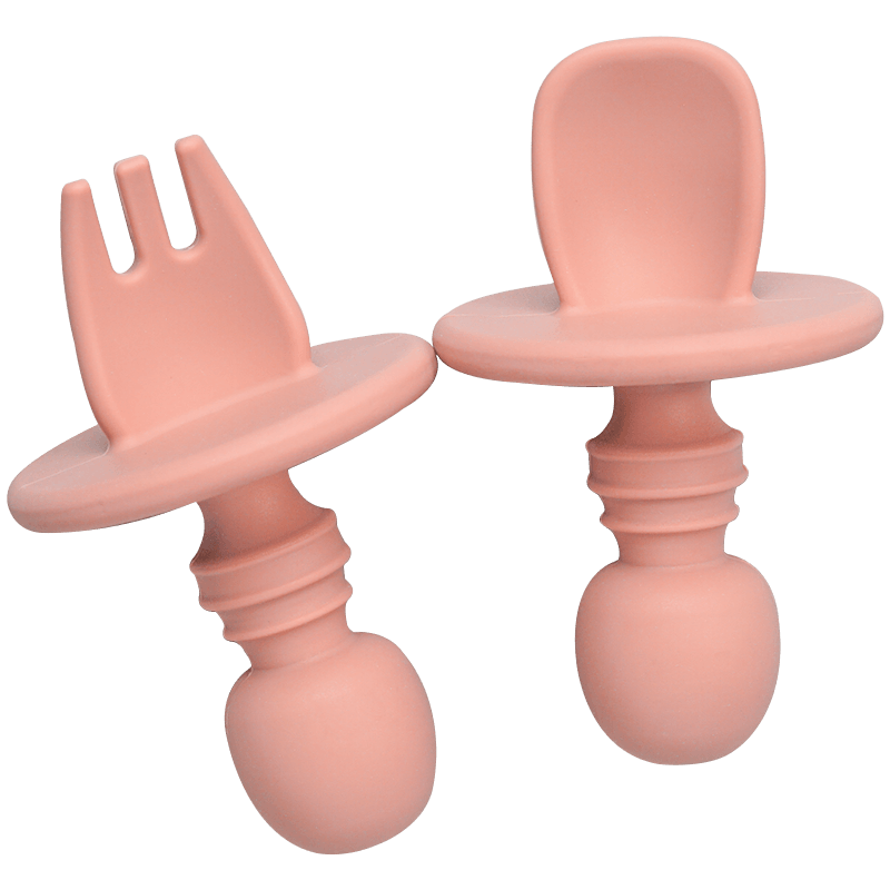 Big Baby Feeding Spoon and Fork Set Soft Silicone Flatware