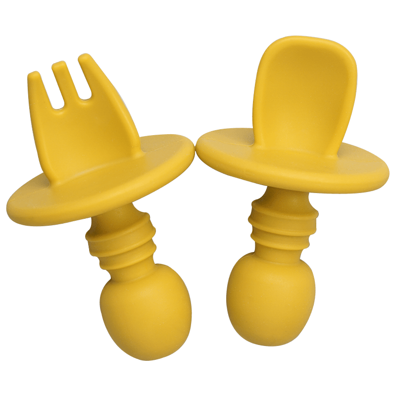 Big Baby Feeding Spoon and Fork Set Soft Silicone Flatware