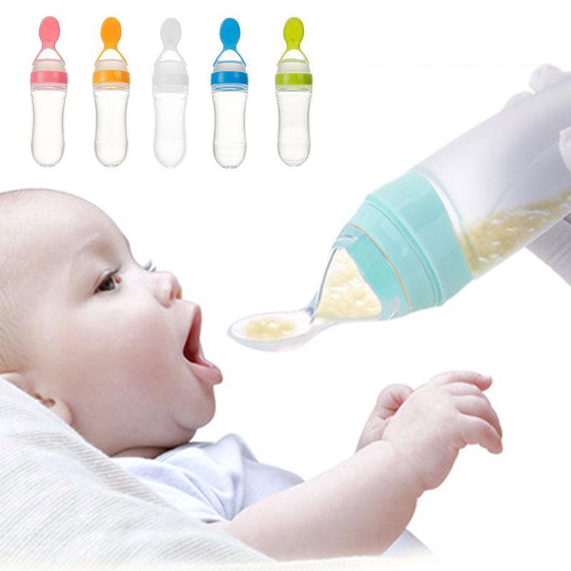 Baby Feeding Bottle with Squeeze Spoon Training Feeder for Infants