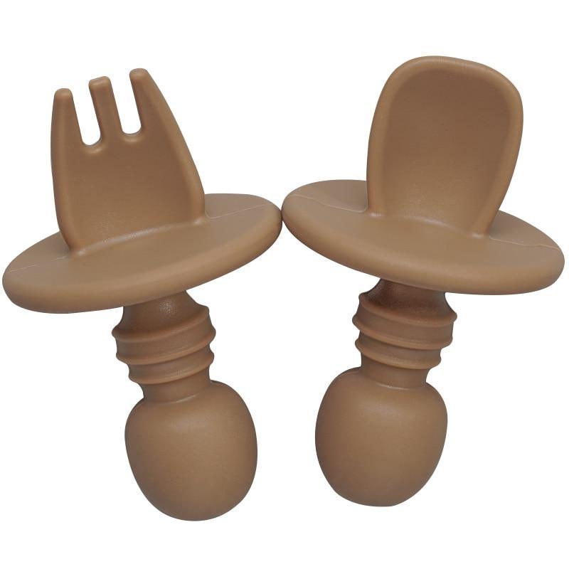 Big Baby Feeding Spoon and Fork Set Soft Silicone Flatware