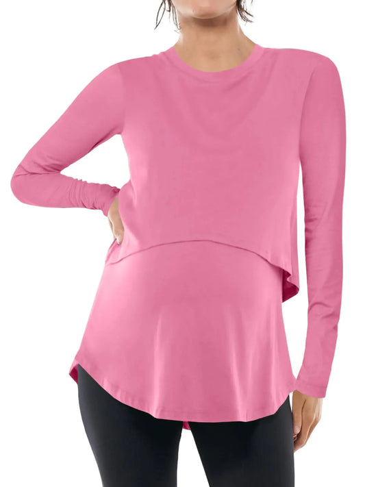 Women’s Maternity Nursing Top Long Sleeve Double Layer Pink