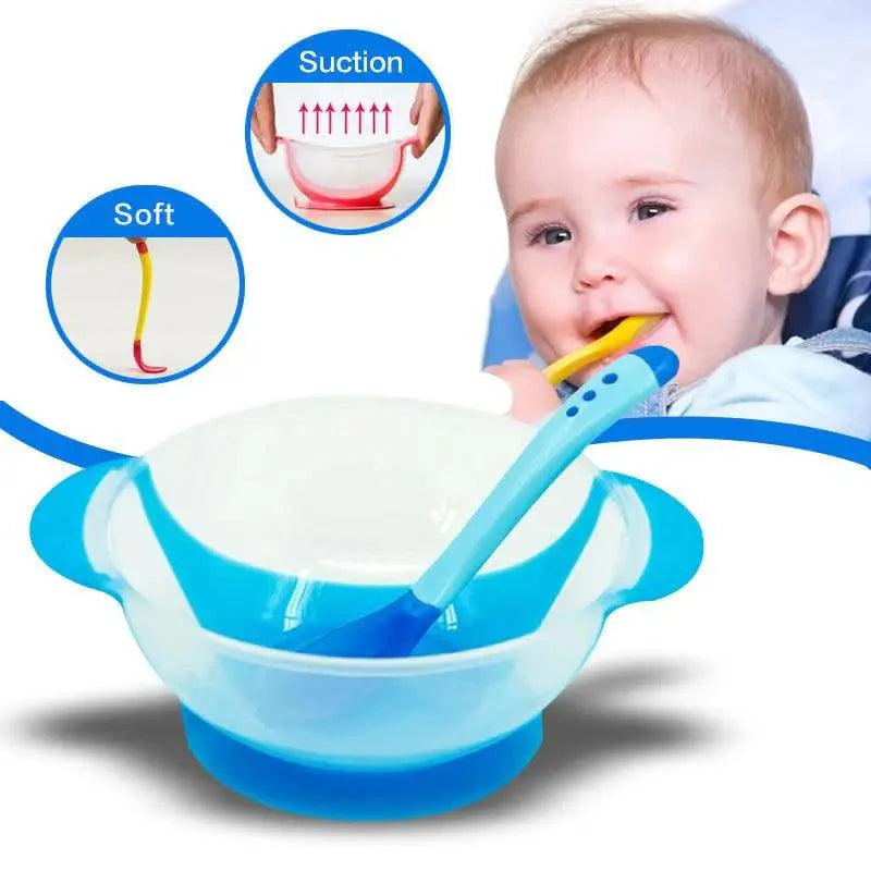 Children’s Tableware Baby Learning Dishes Suction Bowl Temperature Sensing Spoon
