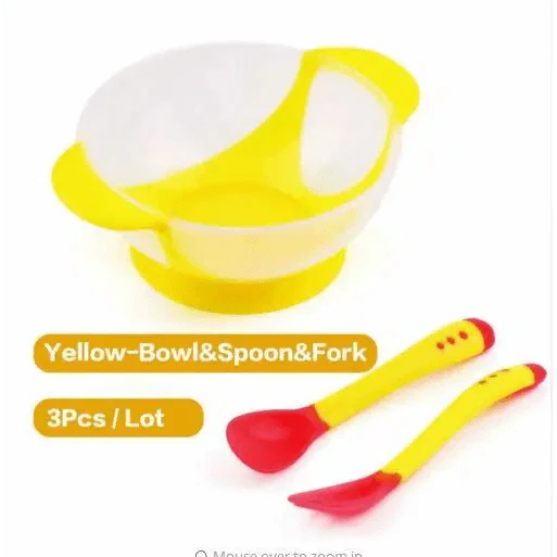 Children’s Tableware Baby Learning Dishes Suction Bowl Temperature Sensing Spoon
