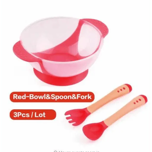 Children’s Tableware Baby Learning Dishes Suction Bowl Temperature Sensing Spoon
