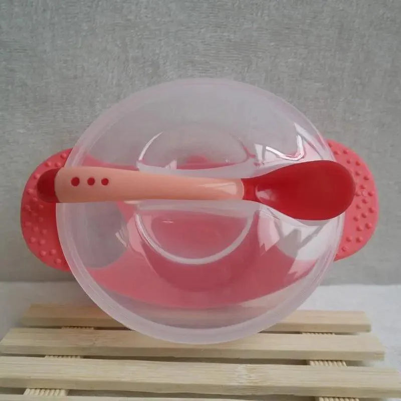 Children’s Tableware Baby Learning Dishes Suction Bowl Temperature Sensing Spoon