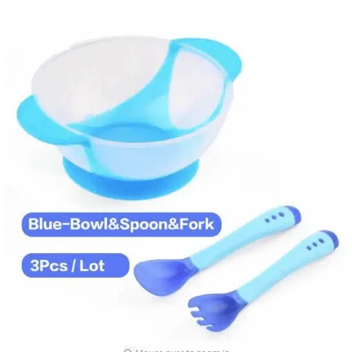 Children’s Tableware Baby Learning Dishes Suction Bowl Temperature Sensing Spoon