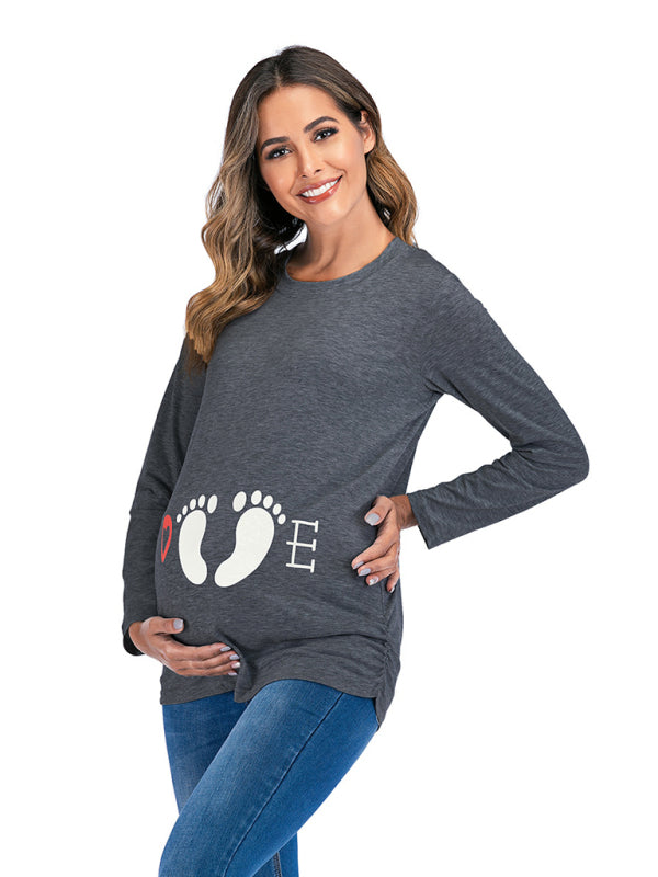 Women's Round Neck Small Feet Print Maternity Top